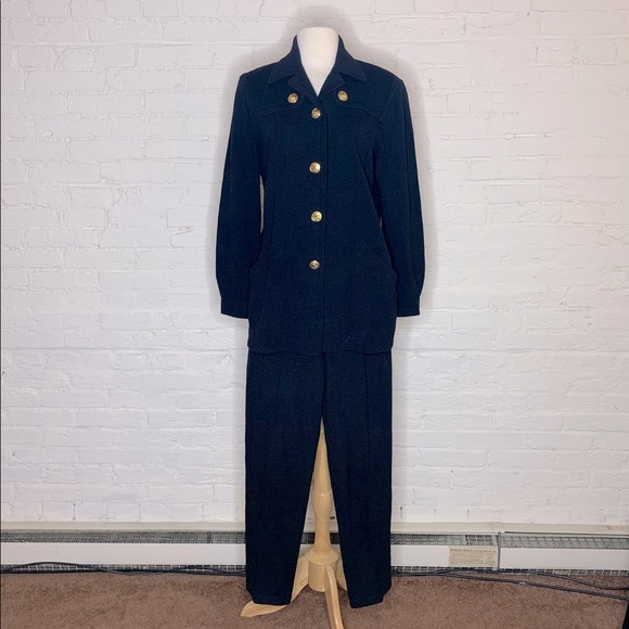 Vtg 80’s Don Sayres for Welmore Black Santana Knit Jacket Pants Set Sz 8 10 - Picture 1 of 11